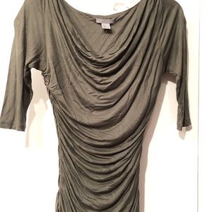 H&M jersey top greenish-brown shirred sides